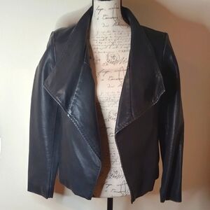 NWT Lisa International Open Front Faux Leather Charcoal Jacket